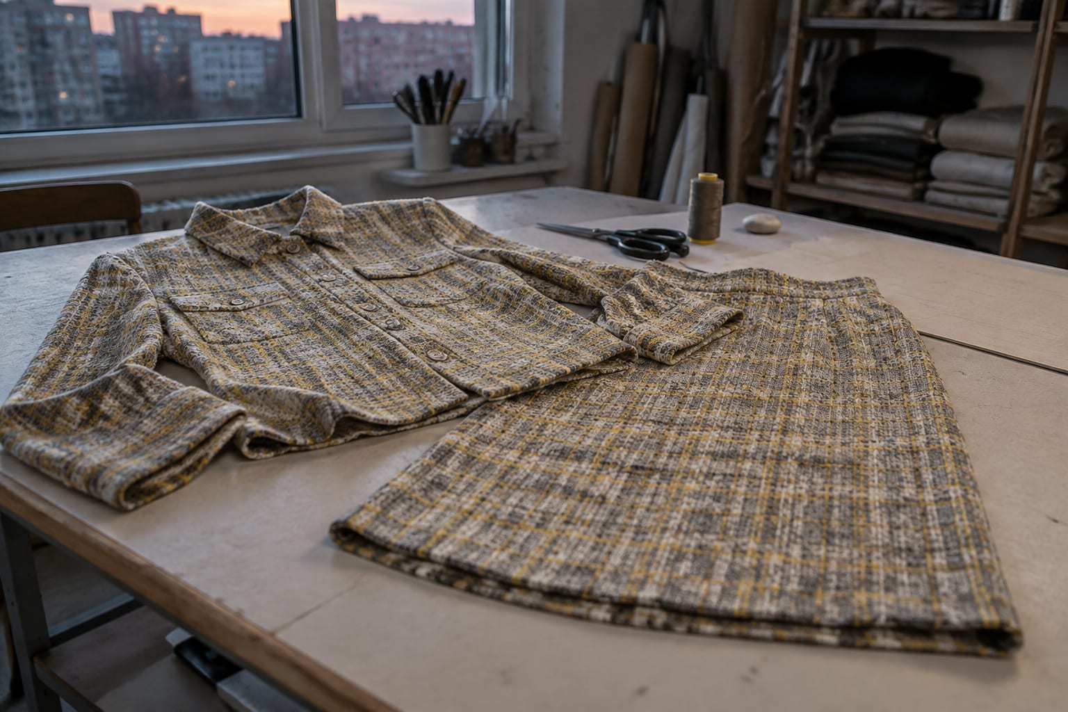 Costum din tweed în atelier